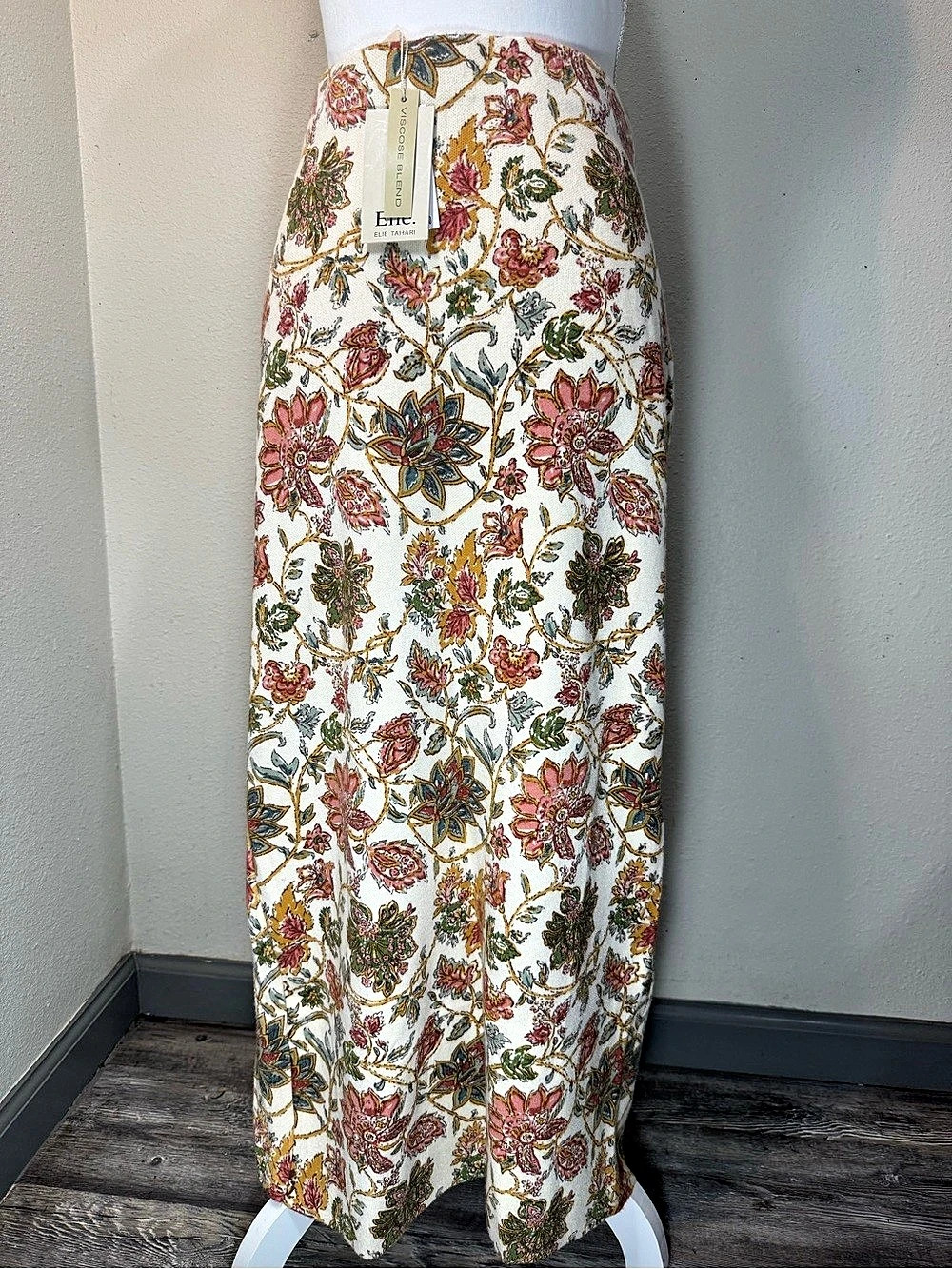 Floral Maxi Skirt in White & Pink